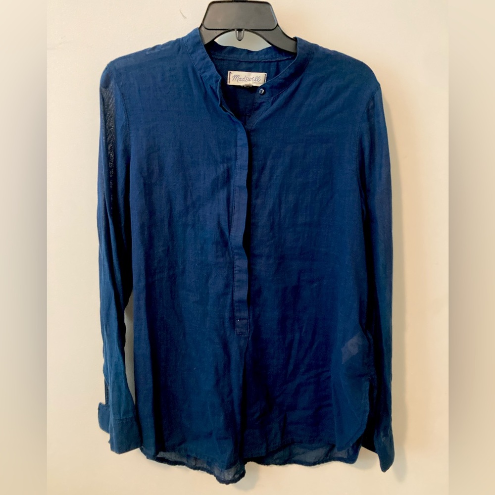 MADEWELL mandarin collar Blue Cotton Shirt Women's Size Large